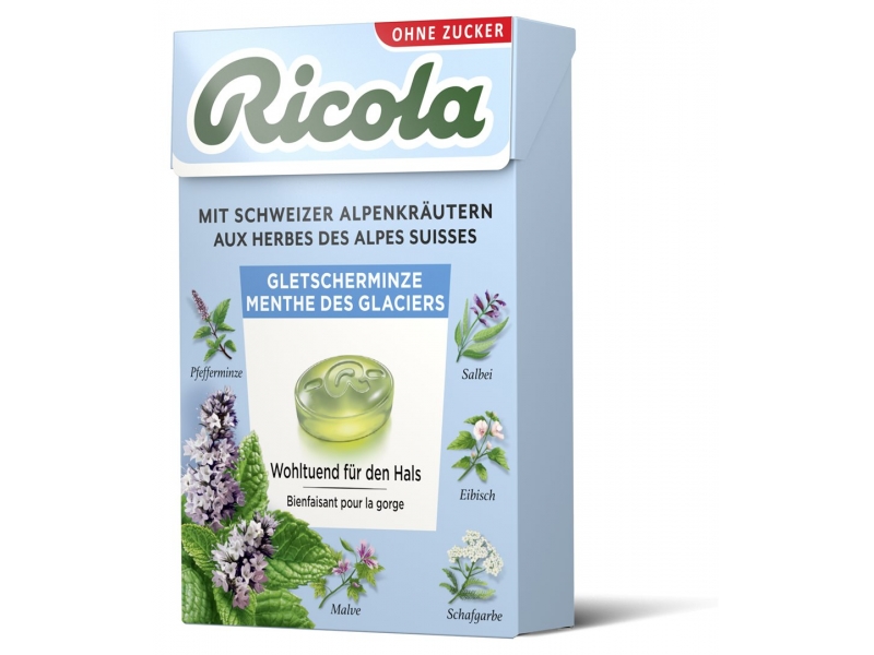 Ricola Gletscherminze Kräuterbonbons ohne Zucker mit Stevia Box 50 g