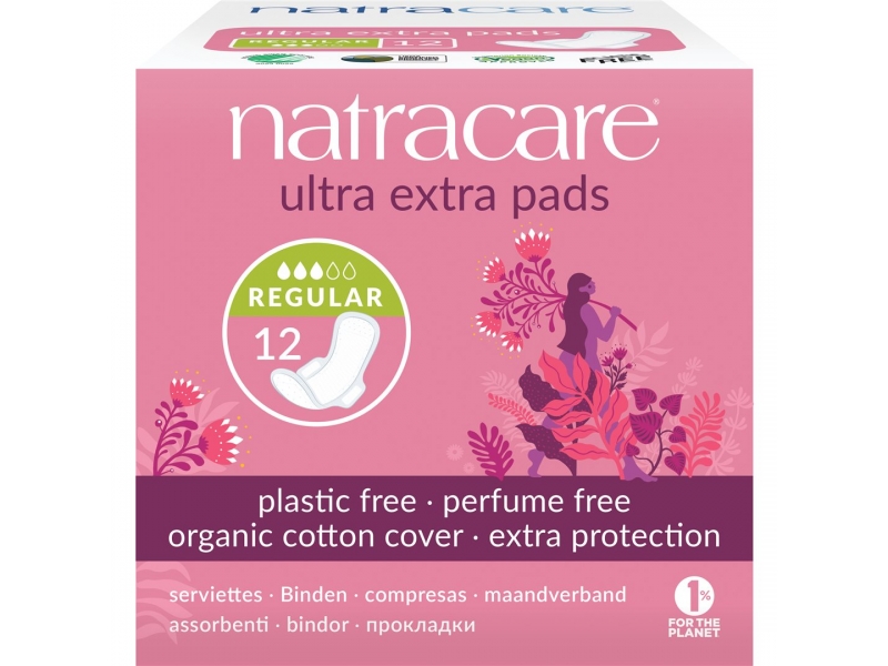 Natracare serviette hygiénique av ailettes ultra extra normal 12 pce