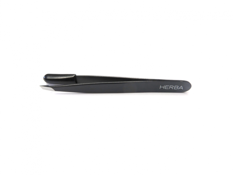 Herba Pinzette schräg Inox schwarz mit Herba-Logo