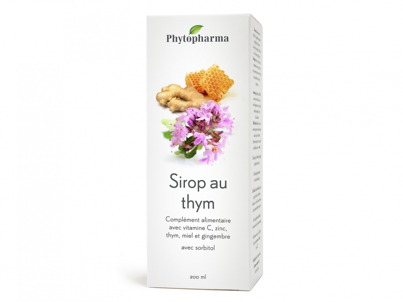 Phytopharma thym sirop avec vitamine c, zinc, miel et gingembre 200 ml