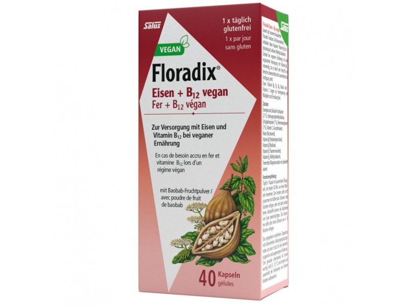 Floradix VEGAN Fer + vitamine B12 caps 40 pce