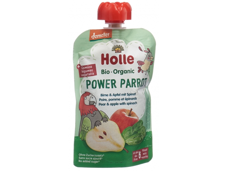 Holle Power Parrot - pouchy poire pomme et épinards 100 g