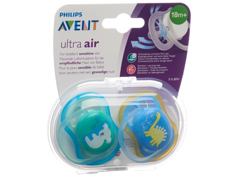 Avent Philips sucette ultra air 18m+ garçon dino/koala