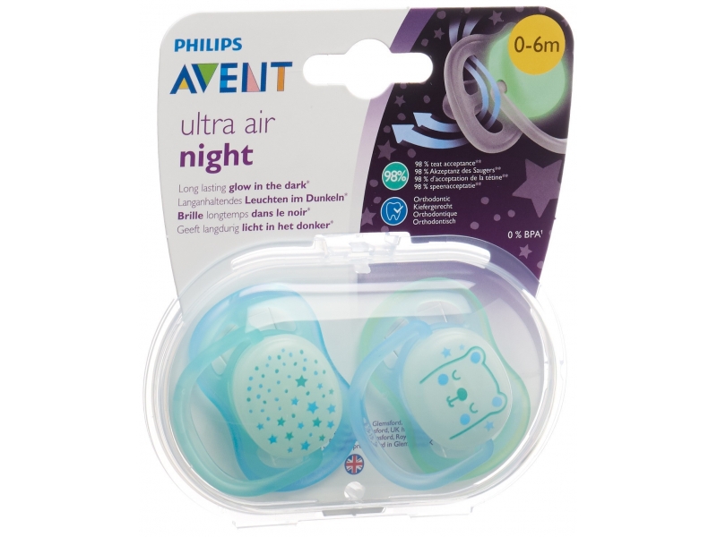 Avent Philips sucette ultra air nuit 0-6m garçon étoile/chat