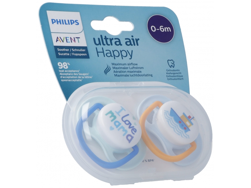 Avent Philips sucettes ultra air collection happy 0-6m garçon maman/bateau 2 pce