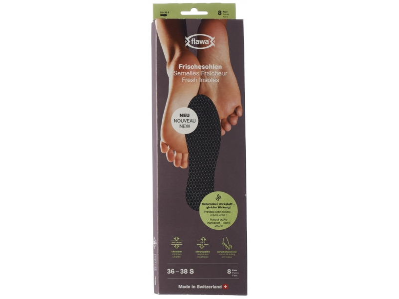 Flawa semelles fraîcheur S 36-38 sans biocides noir 8 paire