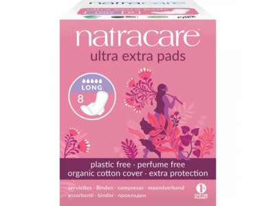 Natracare serviette hygiénique av ailettes ultra extra long 8 pce