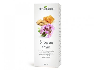 Phytopharma thym sirop avec vitamine c, zinc, miel et gingembre 200 ml