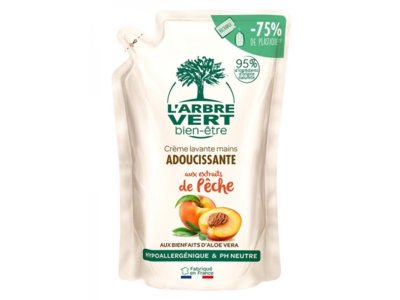 L'ARBRE VERT Recharge savon mains liq avec pêche bio français sach 300 ml