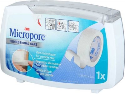 3M Micropore Vlies sparadrap avec dispenser 12.5mmx5m blanc