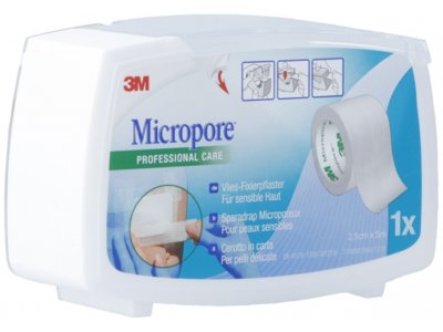 3M Micropore Vlies sparadrap avec dispenser 25mmx5m blanc